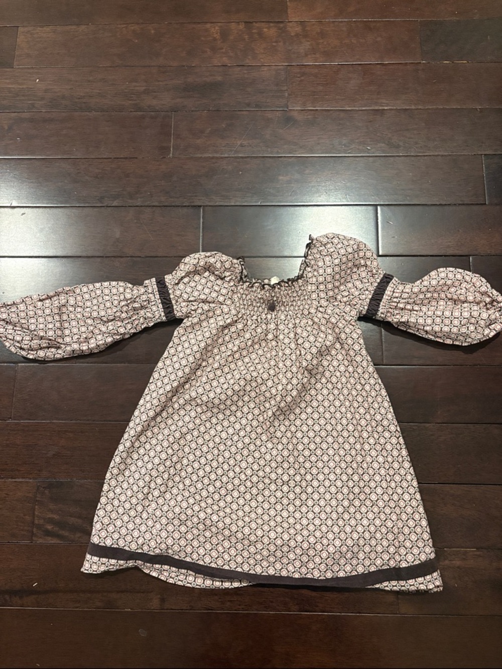 Girls Beige Printed Puff-Sleeve Casual Dress